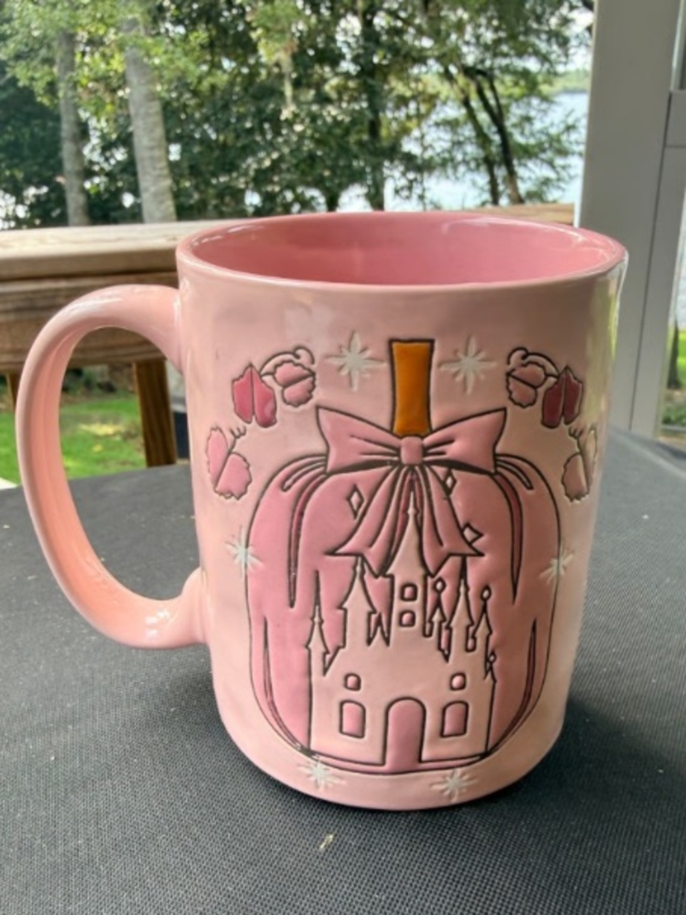 Pink Ceramic Pumpkin Castle Mug with Bow Accent
